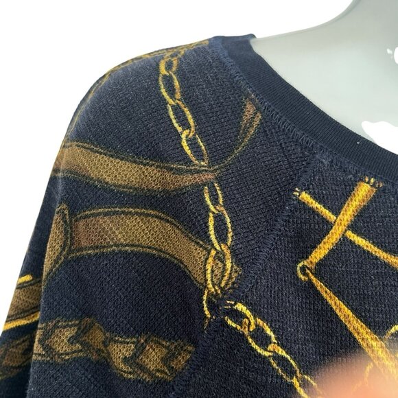 Ralph Lauren Women Equestrian Chain Print Pullover Thermal Knit Top Medium Shirt - Picture 5 of 6